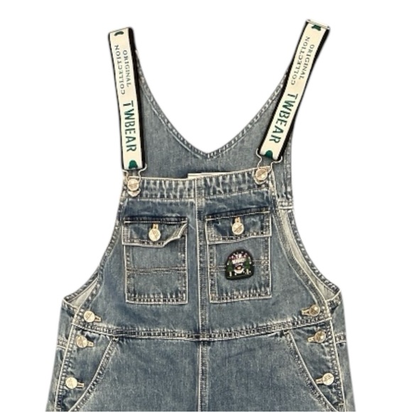 Teenie Weenie Denim Overalls Blue Bear Logo Korean Preppy S/M - Picture 3 of 15
